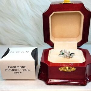 Avon Silver and Green Rhinestone Shamrock Ring